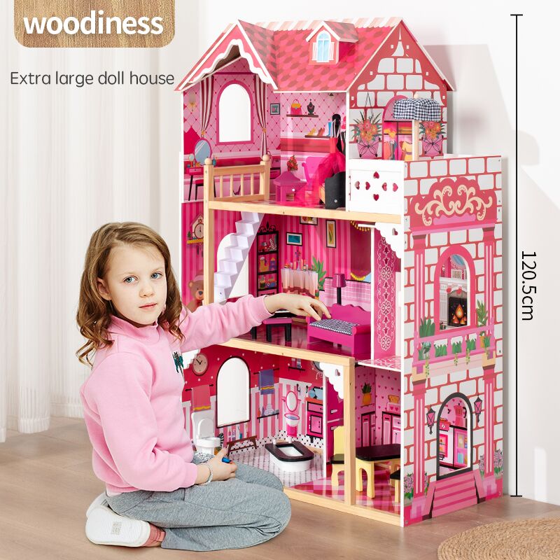 Kid Role Play Educational DIY Castle Family Oversized Villa Dollhouse Children Hot Pink Other Material Doll House Toy Set