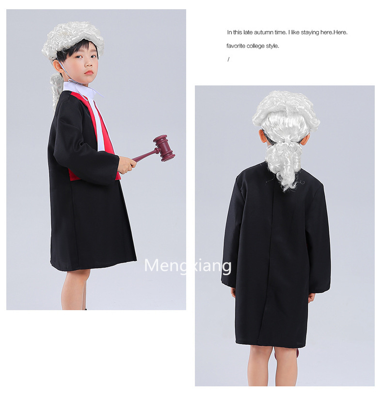 Kids Job Costume Role Play Toy Set Pretend for Toddlers Lawyer Suit Children Cosplay Career Outfit Judge's Robe with Wig Gavel