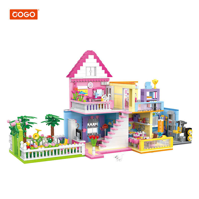 COGO Pink Girls Build Block Multifunctional 6 in 1 Child Build Girl Villa Pretend Play Toy Kids Building Blocks Set