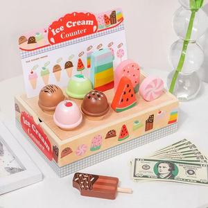 Kid's Role-playing Ice Cream Sales Toys Realistic Pretend Play Toys Kindergarten Toys Wooden