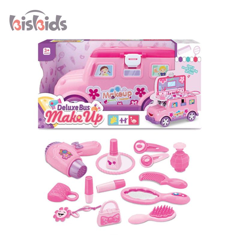 Play Fashion Cosmetic Bus Pretend Girls Toys Beauty Set Pretend Make-up Kit Toys for Girl