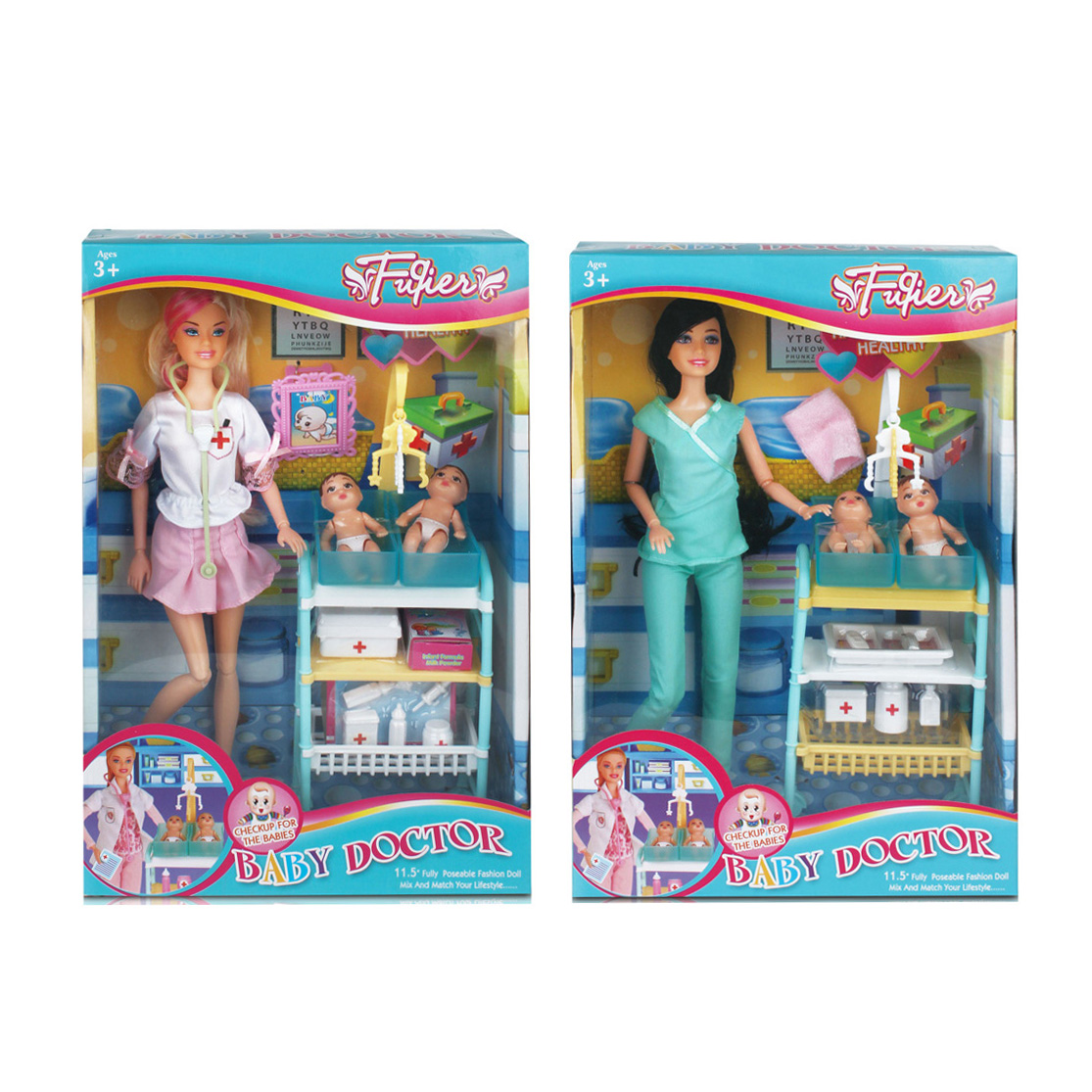 Girl Toys Careers Doll Play Set Princess Doll Pretend Doctor Nurse Theme with 2 Mini Dolls &amp; Accessories