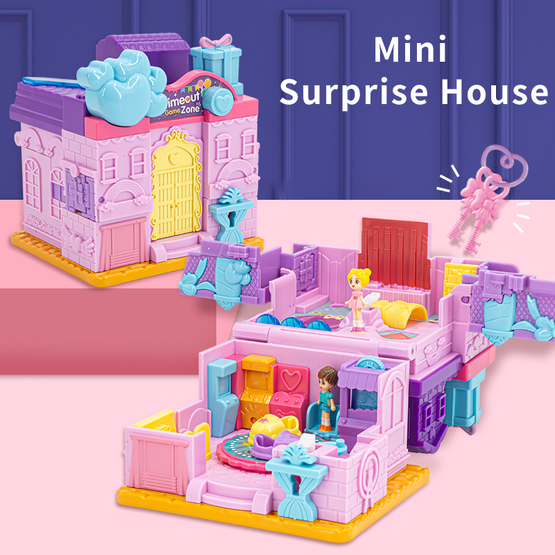 Yamataka Children's Building Block Set DIY Toys Pink Plastic 1:12 Scale Miniature Furniture Girl's Pretend Playhouse Candy House