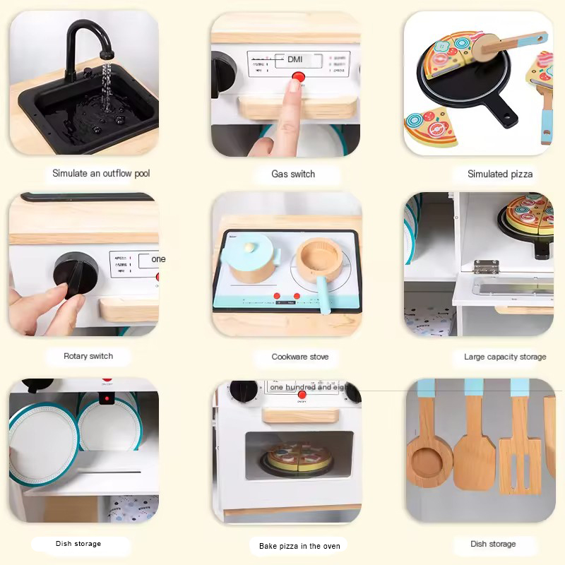 Gift Hot Selling Custom Toddler Pretend Cooking Set Pretend Role Play Set Kids Wooden Kitchen Toys Outlet Channel Microwave