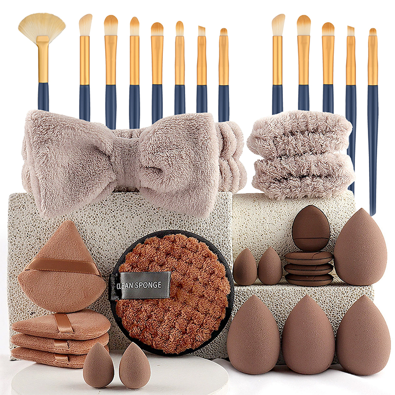 Hot Selling Complete Vegan Makeup Tool Set 35pcs With Natural Hair Handle For Travel For Eye And Lip Balm Use