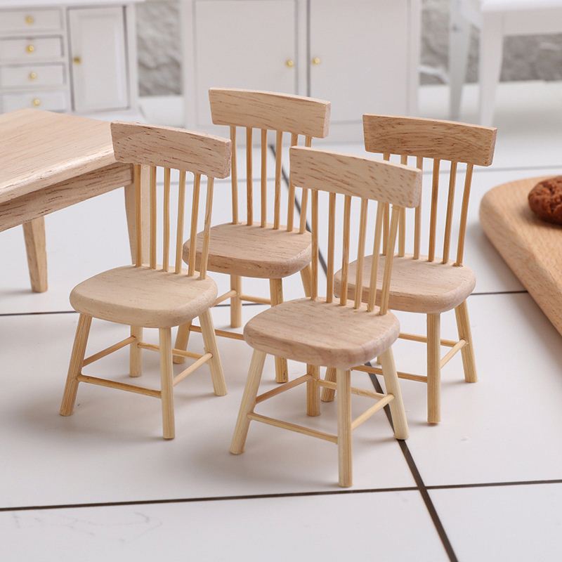 Oak Wood Play House Toy Mini Kitchen Toys Table and Chairs Doll House Furniture