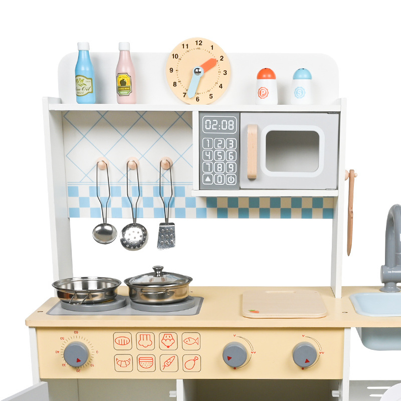 New Preschool Children's Wooden Role Play Simulation Kitchen Set Game Educational Pretend Cooking Food Gift Toys For Children CE