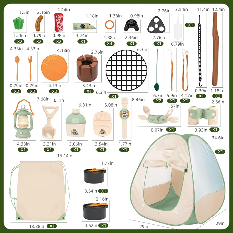 Kids Camping Set Indoor/Outdoor Pretend Play Adventure Kit with Single Layer Soft Toy Tent