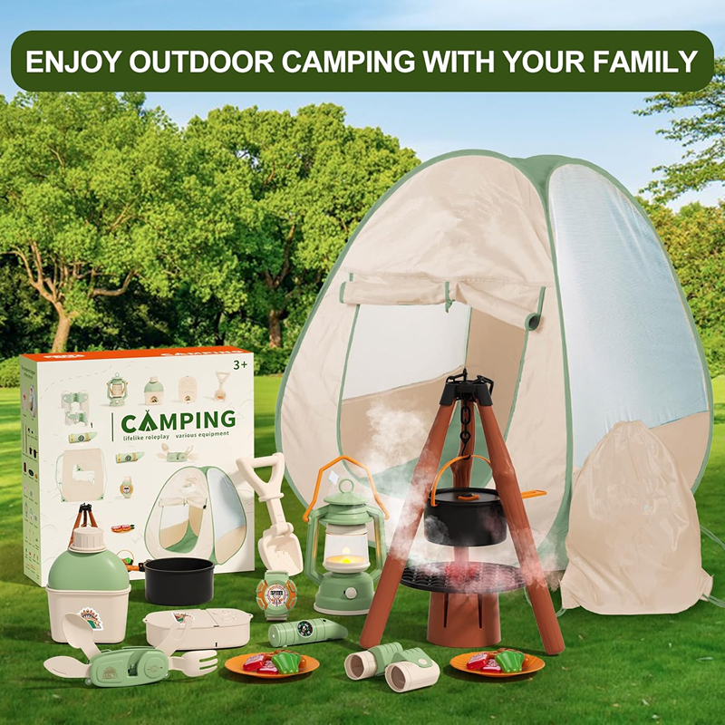 Kids Camping Set Indoor/Outdoor Pretend Play Adventure Kit with Single Layer Soft Toy Tent