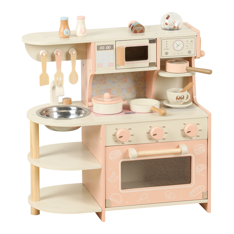 All-In-One Children's Wooden Kitchen Stove &amp; Coffee Machine Toy Set Eco-friendly Non-toxic Includes Utensils For Cooking