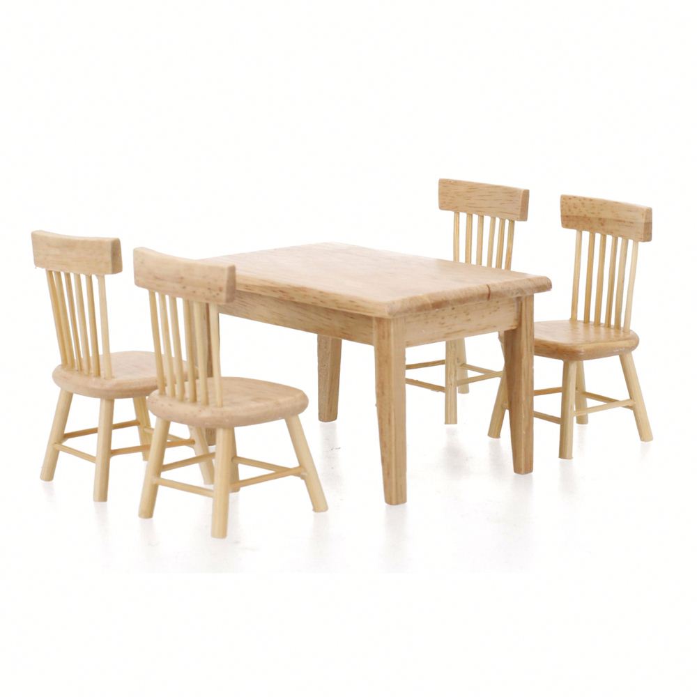 Oak Wood Play House Toy Mini Kitchen Toys Table and Chairs Doll House Furniture