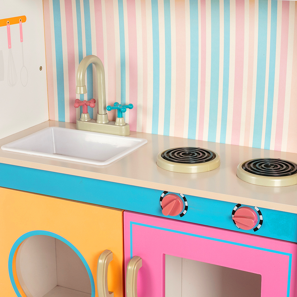 Custom Design Toddler Kids Pretend Play Set Learning Large Wooden Kitchen Toys With Cabinet