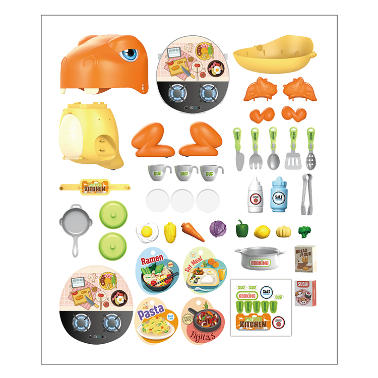 47pcs Kids Role Play Kitchen Toy Set DIY Sliding Dinosaur Kitchen Toys for Children