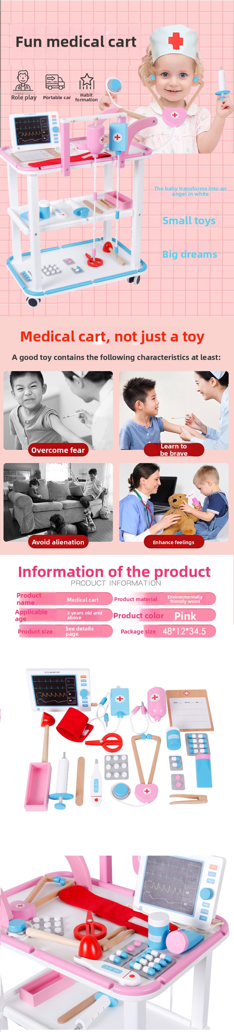Educational Wooden Doctor Set Pretend Play Dentist Toy for Girls and Kids Role Play for Children