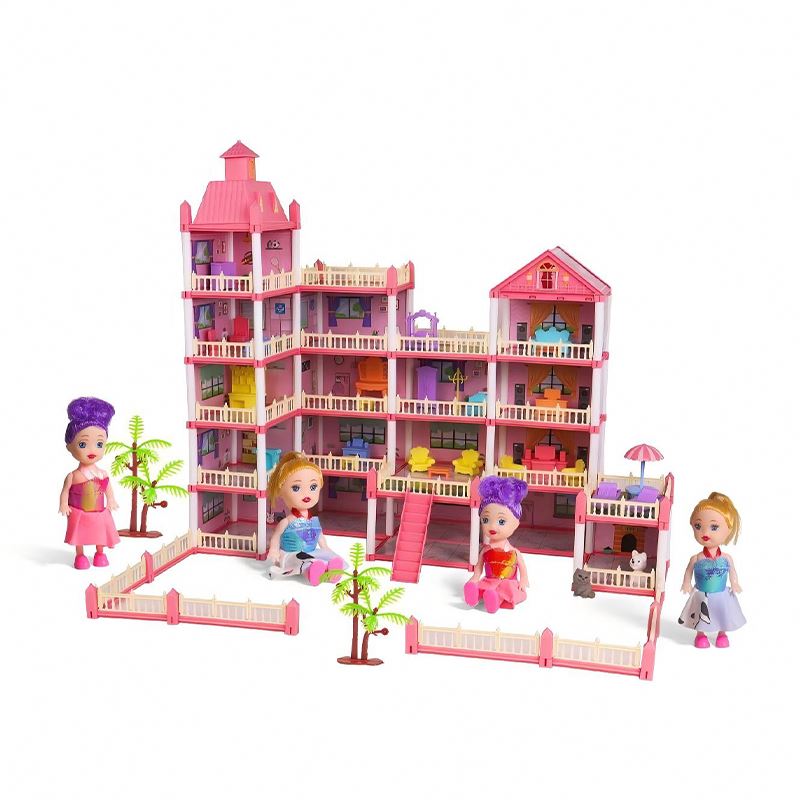 Plastic Castle Mansion Toy House with Bedroom Kitchen Bathroom Furniture-DIY Pretend Play Gift for Girls &amp; Family Fun