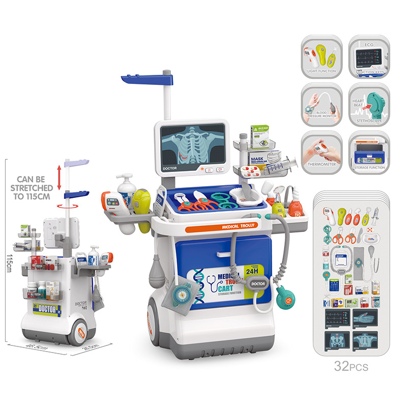 Simulation Medical Table Children's Role-Playing Doctor Toy Set Pretend Play Medical Tools ABS Plastic Ages 4-6 Promotes