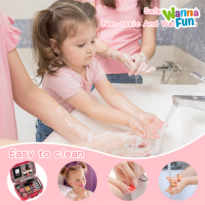 Wanna Fun Wholesale Kids Beauty Makeup Play Set Plastic Washable with Mini Makeup Brush Kit for Pretend Play Ages 2-14