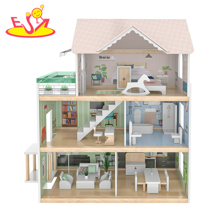 Pretend Role Play Educational Toy Villa Dollhouse with Elevator Dollhouse Play Set with Furnitures for Children W06A470