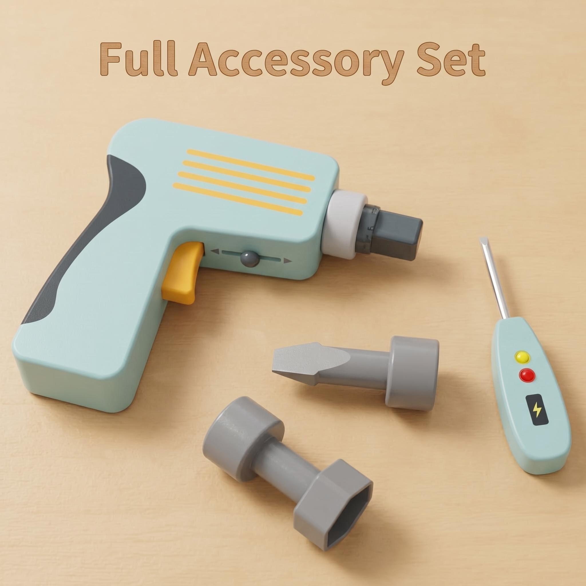 Wooden Toy Playsets Drill Set with Bits Pretend Play Construction Tool Kit for Kids Parent-Child Interactive Educational Play