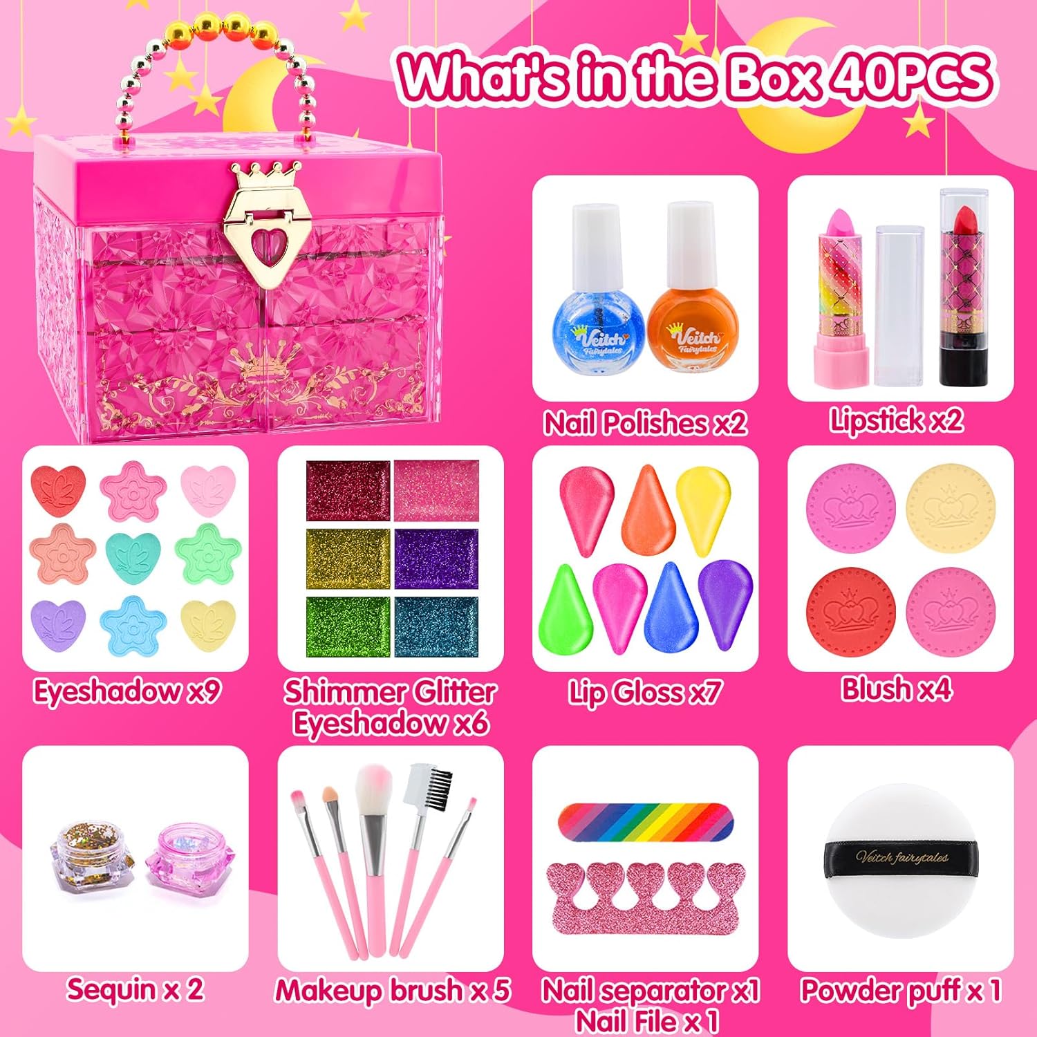 Beautiful Crystal Cosmetic Case Pretend Play Girls Washable Kid Makeup Toys Kit Beauty Fashion Toys Makeup Box for Children