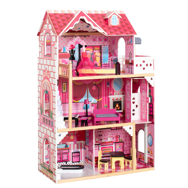 Kid Role Play Educational DIY Castle Family Oversized Villa Dollhouse Children Hot Pink Other Material Doll House Toy Set