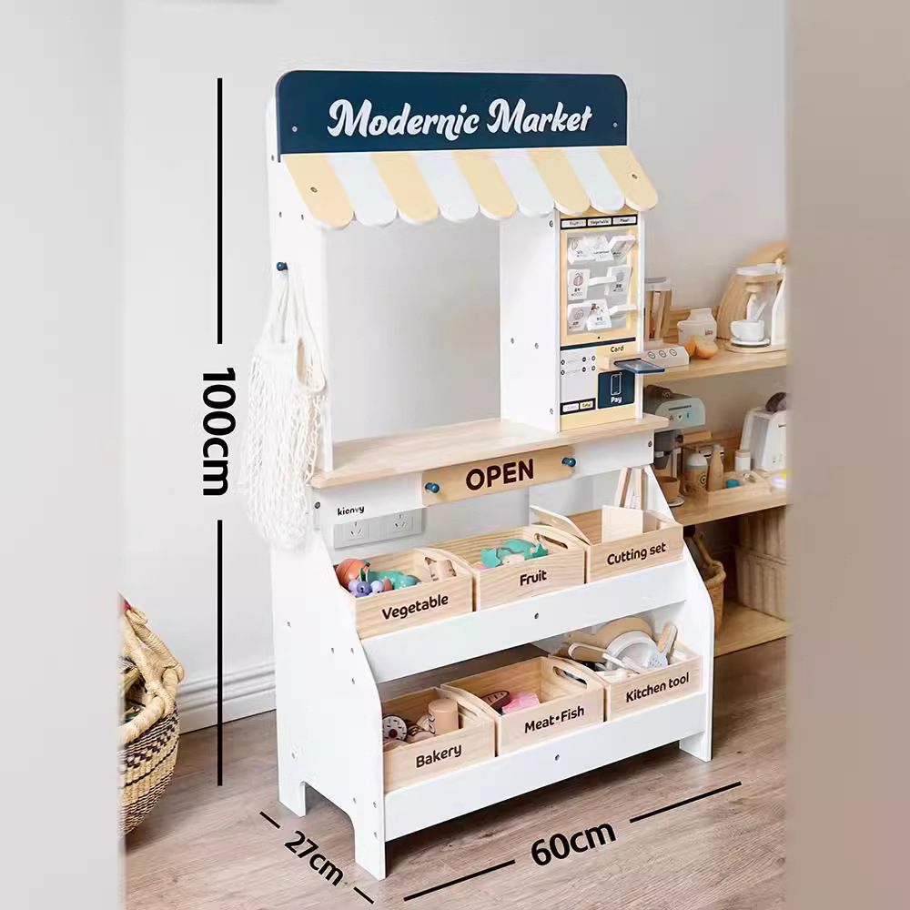 Montessori Wooden Pretend Play Market Montessori Wooden Market Stand Kids Pretend Grocery Store Toy Supermarket Role