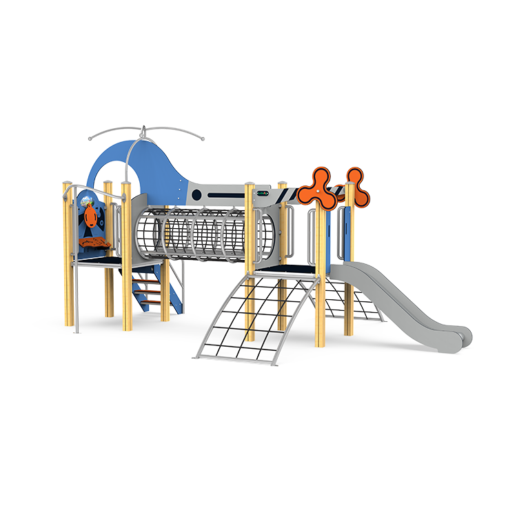 Customize Helicopter Design HPL Compact Panels Slide Kids Outdoor Playground Equipment With Tunnel