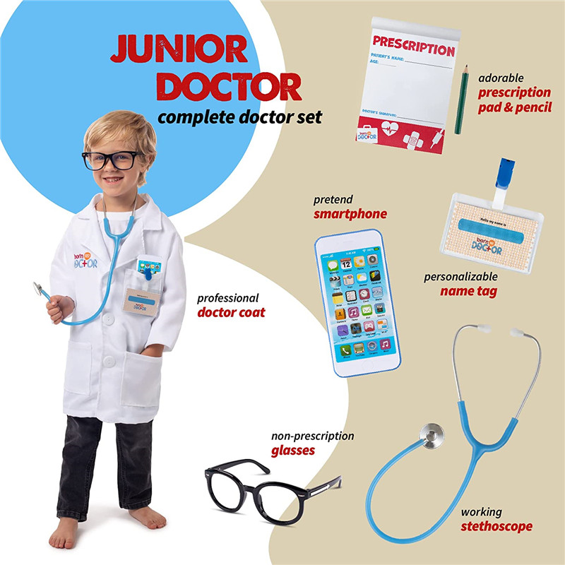 Role Play Dress up Doctors Costume Set Kids Toys Doctor Kit Career Uniform Pretend Play Doctor Set for Kids Ages 3 &amp; up