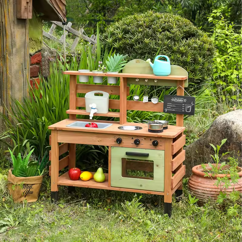 New Design Wooden Educational Cooking Pretend Play Toy Kitchen Toys Mud Kitchen Kids Outdoor Wood Kitchen Set For Kids Girl