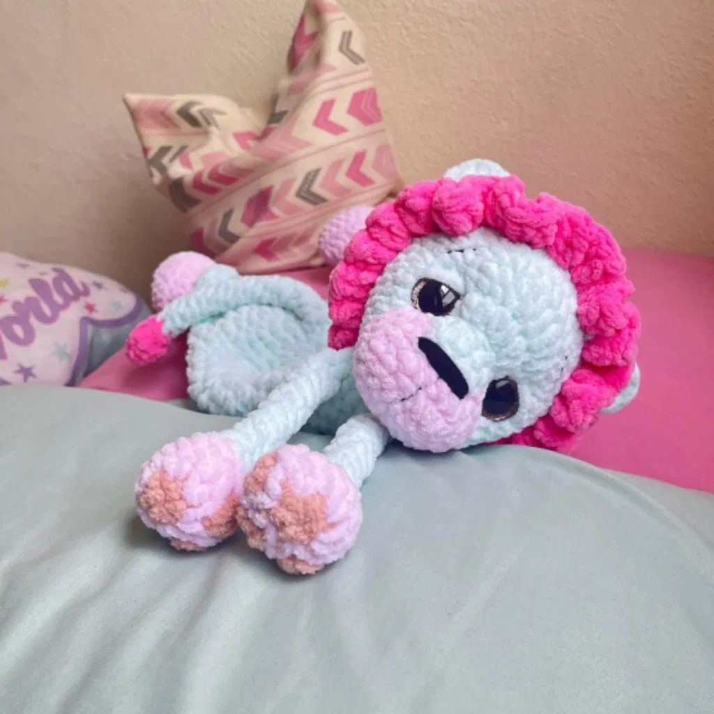 Bonecas de Amigurumi de Crochê Feitas à Mão, Toy de Segurança de Leão Bebê com Braços Longos de Veludo Chunky e Boneca de Personagem de Cartoon Princesa Sereia de Algodão, Presente para Chá de Bebê