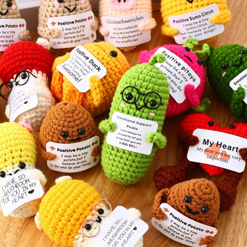 Conjunto de Presentes de Boneca Tricotada com Afirmações Positivas Perfeito para Animar, Lembrancinhas de Festa, Decoração de Mesa de Escritório
