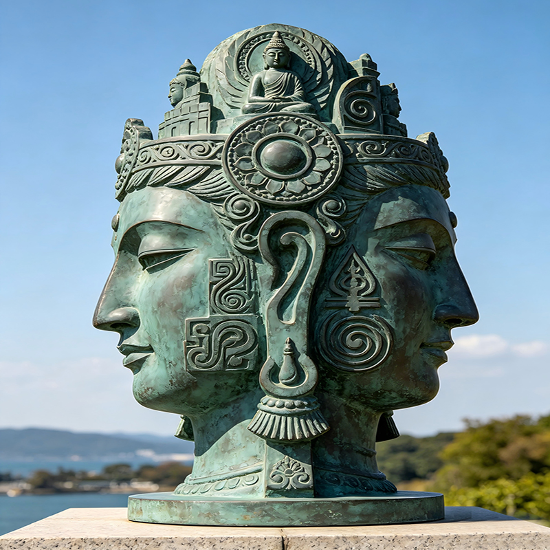 Escultura de Cabeça de Buda em Bronze com Múltiplas Cabeças Personalizada, Ornamento de Estilo Zen para Hotéis e Clubes