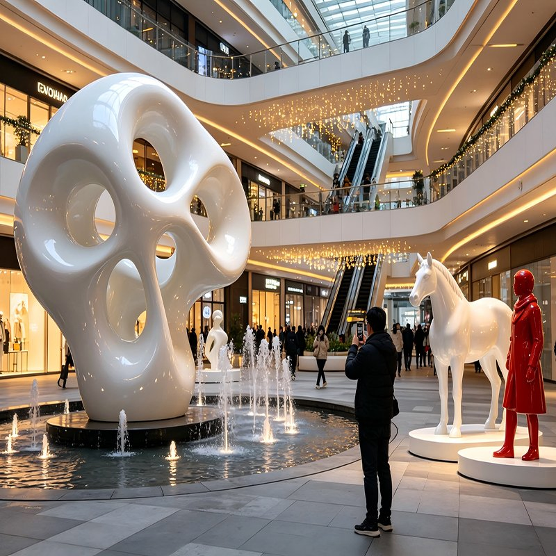 Escultura Abstrata em Forma de Pétala Multicolorida e Brilhante em FRP, Escultura de Flor em Fibra de Vidro Feita à Mão, Ornamentos de Decoração Suave para Átrios de Shoppings e Vilas de Férias