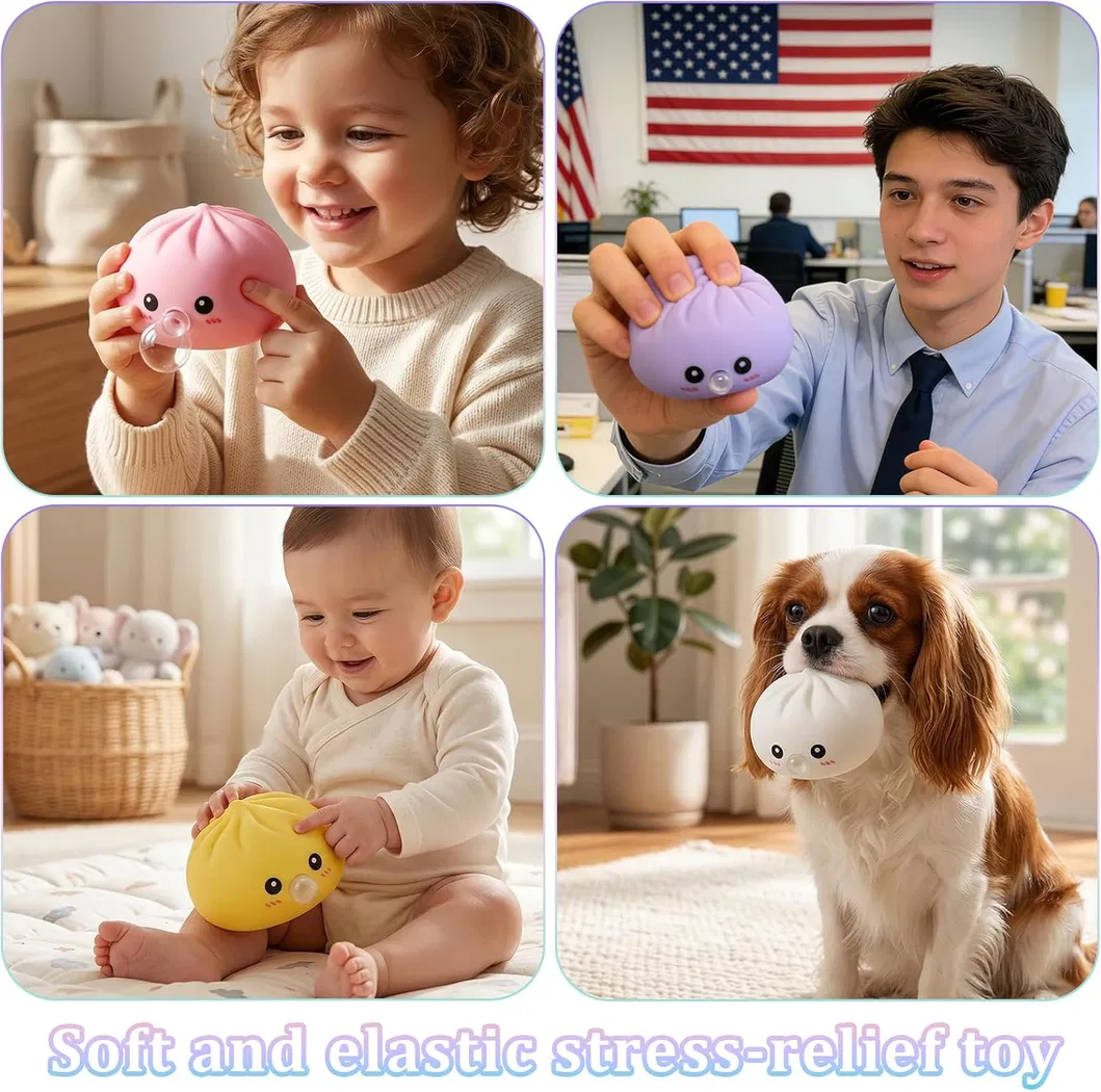 Caixa de Mistério de Bolinho - Bolinho Macio com Função de Fazer Bolhas, Brinquedo Antiestresse de Pão Bao, Brinquedo Sensorial Macio para Apertar com Caixa de Vapor