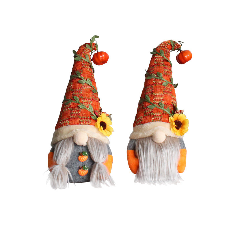 2024 Novo Ornamento de Decoração de Páscoa Sem Rosto de Abóbora e Girassol, Boneco Tricotado Laranja