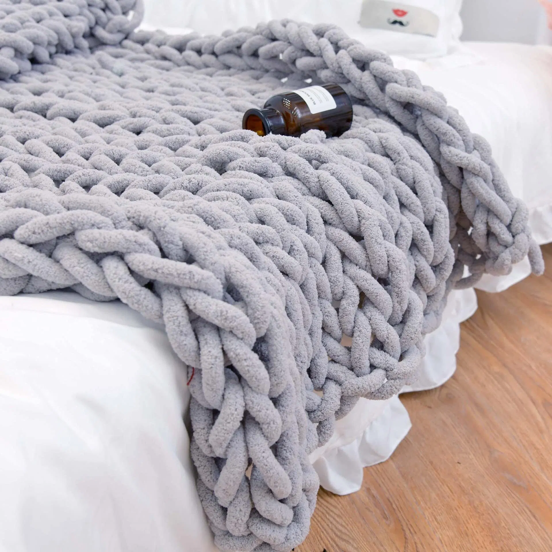 Cobertor de Tricô Chunky, Cobertor de Chenille Tricotado à Mão Quente, Decoração para o Lar Cobertor de Lã Espessa com Trança, Cobertor de Fleece Macio e Respirável para o Natal no Sofá
