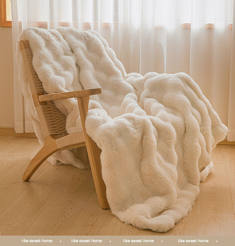 Cobertor de Veludo de Leite de Pelagem de Coelho Luxuosa para o Inverno