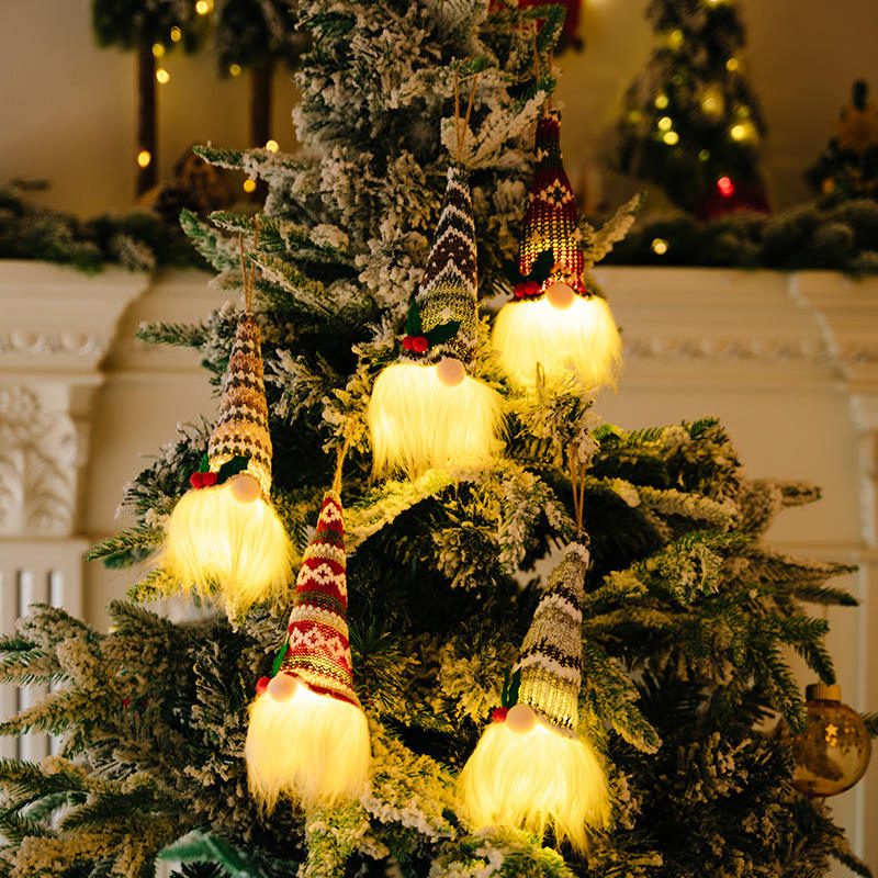 Decoração de Natal 2026 Boneco sem rosto de lã com luz pendente para árvore de Natal
