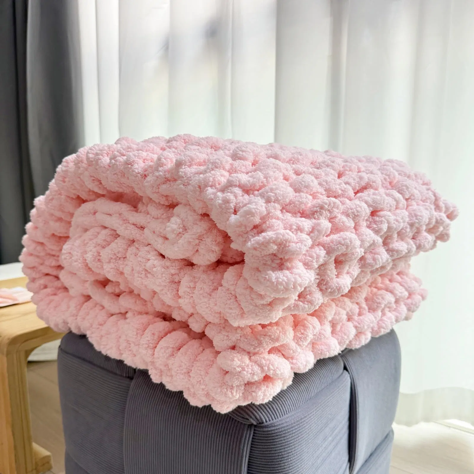 Cobertor de Tricô Chunky, Cobertor de Chenille Tricotado à Mão Quente, Decoração para o Lar Cobertor de Lã Espessa com Trança, Cobertor de Fleece Macio e Respirável para o Natal no Sofá