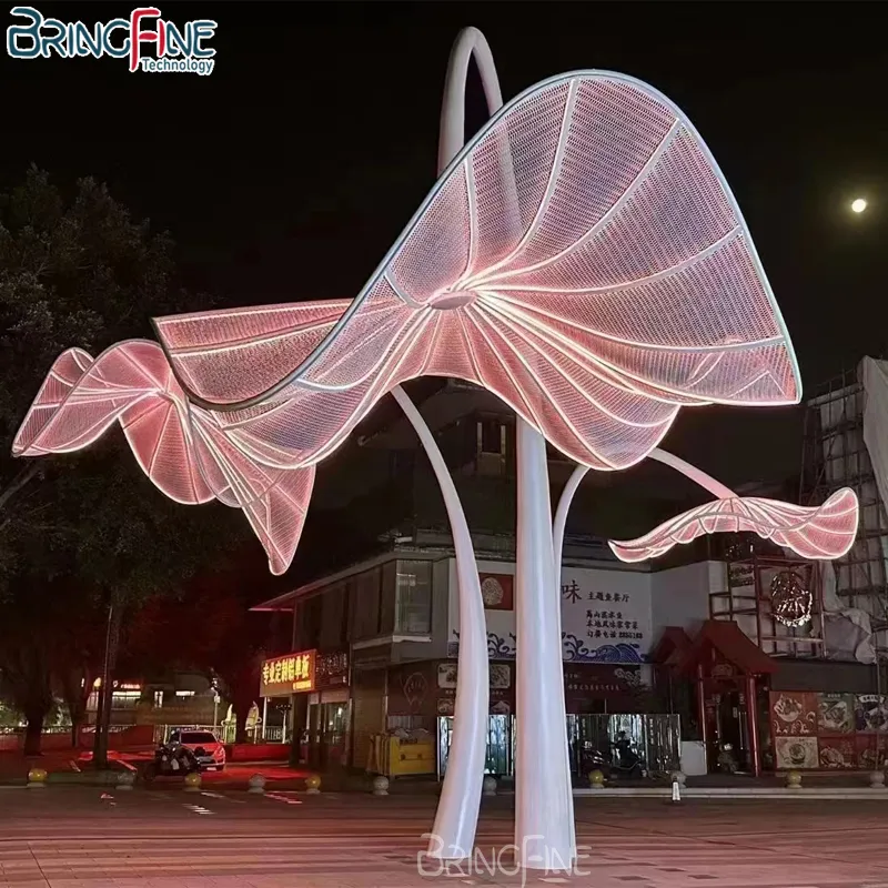 Escultura de Flor de Lótus em Aço Inoxidável para Decoração de Piscina no Jardim