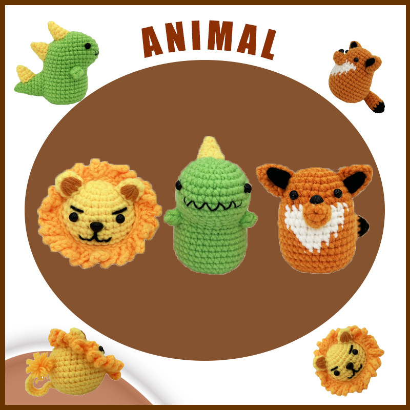 Kit de Crochê para Amigurumi DIY, Acessórios de Malha Feitos à Mão, Material de Lã, Ideias de Presentes para Leão, Dinossauro, Raposa