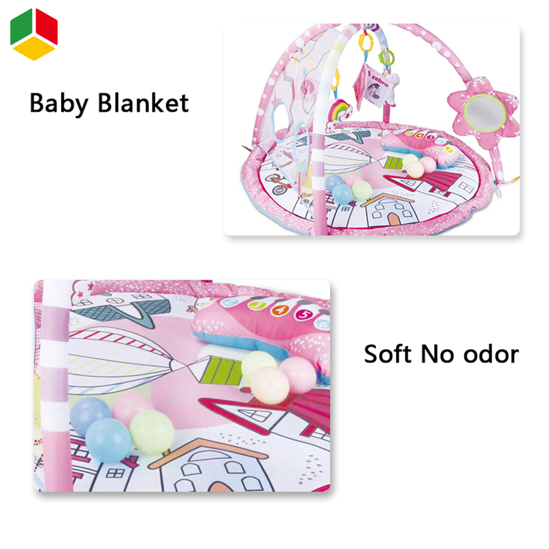 Tapete de Brincar Confortável QS para Bebês e Ginásio de Atividades para Crianças com Bom Tecido de Resiliência Rosa com 10PCS Brinquedos de Bolas do Oceano