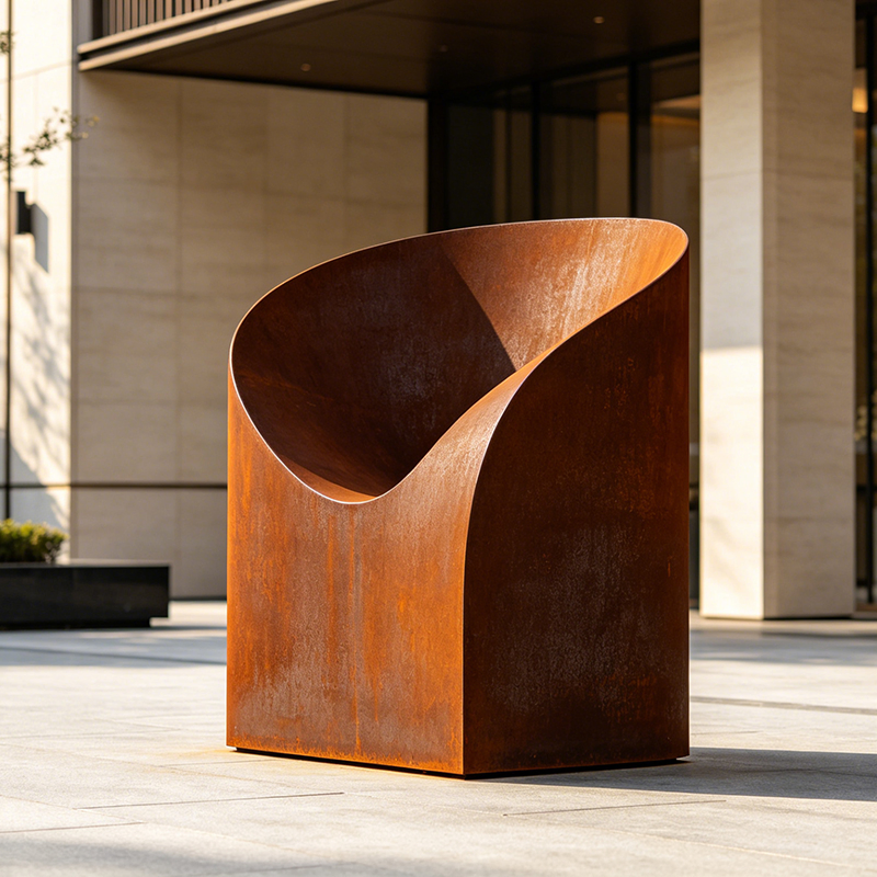 Escultura Metálica Abstrata em Aço Corten de Estilo Minimalista e Luxuoso, Ornamento Personalizado para Decoração de Interiores em Lobby