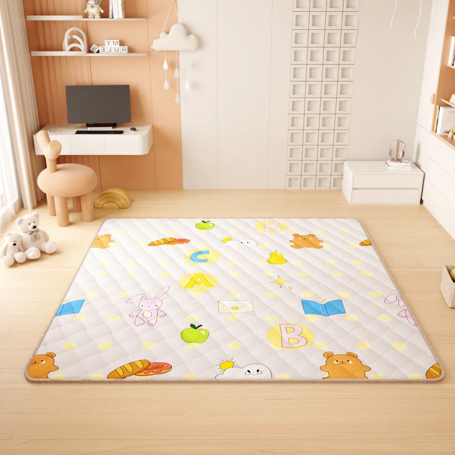 Tapete de Atividades Dobrável de Algodão para Bebês com Design de Piso Antiderrapante Grosso, Garantindo Segurança e Conforto