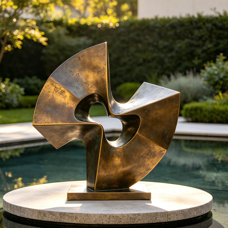 Escultura de Anel em Bronze Antigo Vintage 3D, Escultura de Arte em Pé para Exibição em Apartamento com Mobiliário Macio