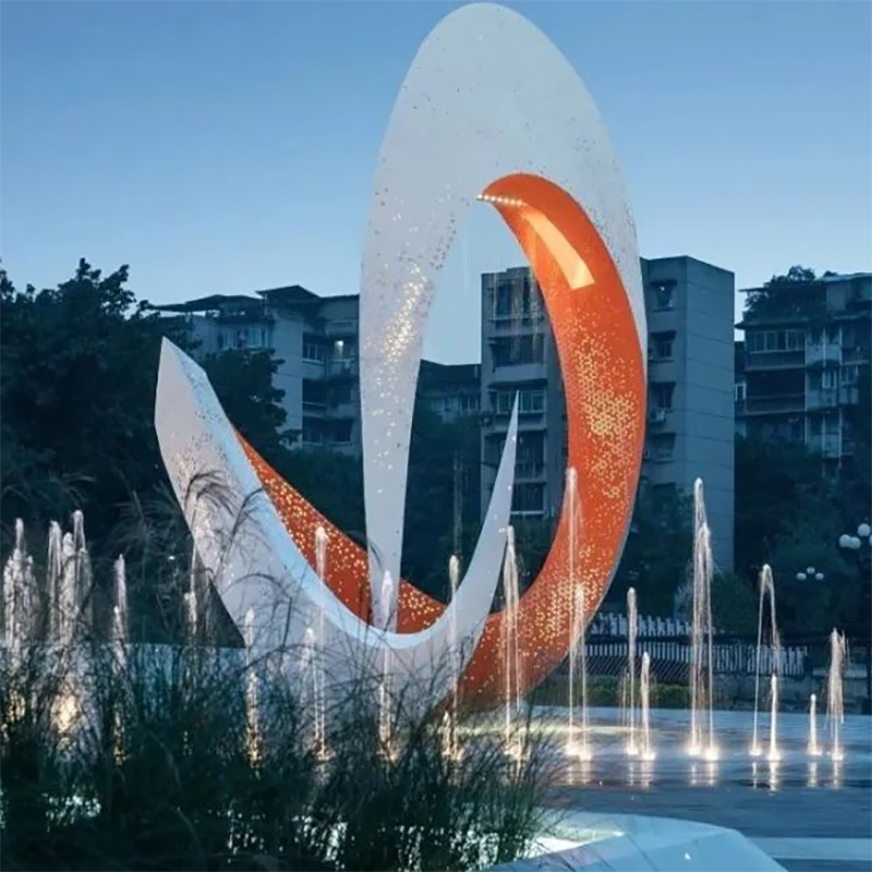 Escultura de fita em aço inoxidável moderno e minimalista, escultura paisagística grande e torcida luminosa para decoração suave de escritório de vendas