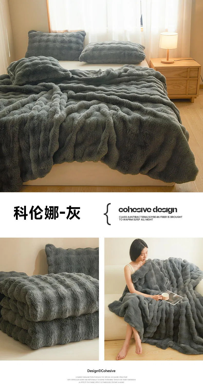 Cobertor de Veludo de Leite de Pelagem de Coelho Luxuosa para o Inverno