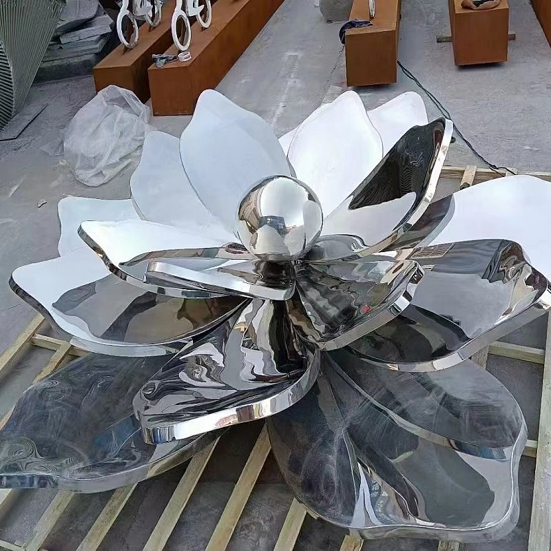 Escultura de Flor de Lótus em Aço Inoxidável para Decoração de Piscina no Jardim