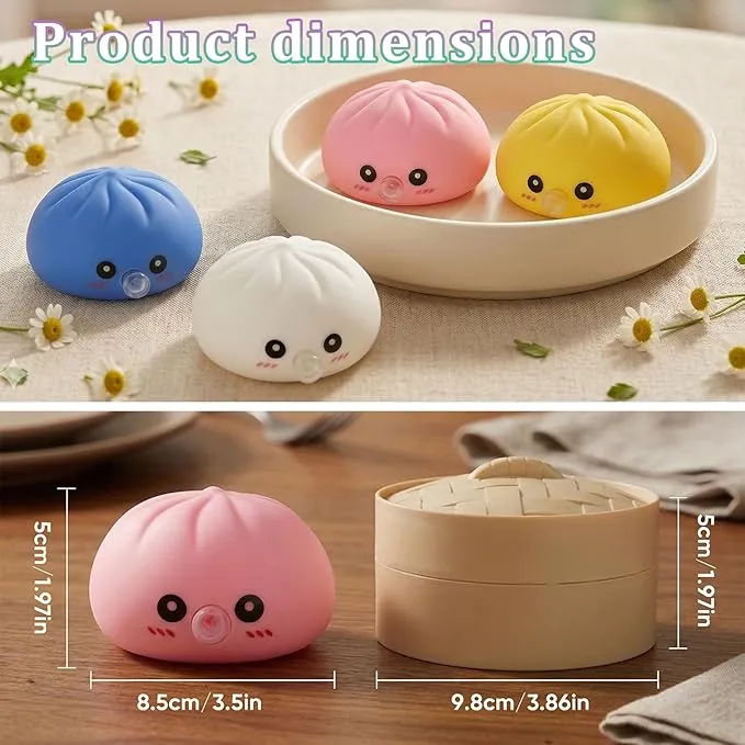 Caixa de Mistério de Bolinho - Bolinho Macio com Função de Fazer Bolhas, Brinquedo Antiestresse de Pão Bao, Brinquedo Sensorial Macio para Apertar com Caixa de Vapor