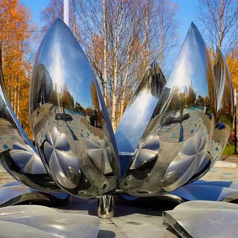 Escultura de Flor de Lótus em Aço Inoxidável para Decoração de Piscina no Jardim